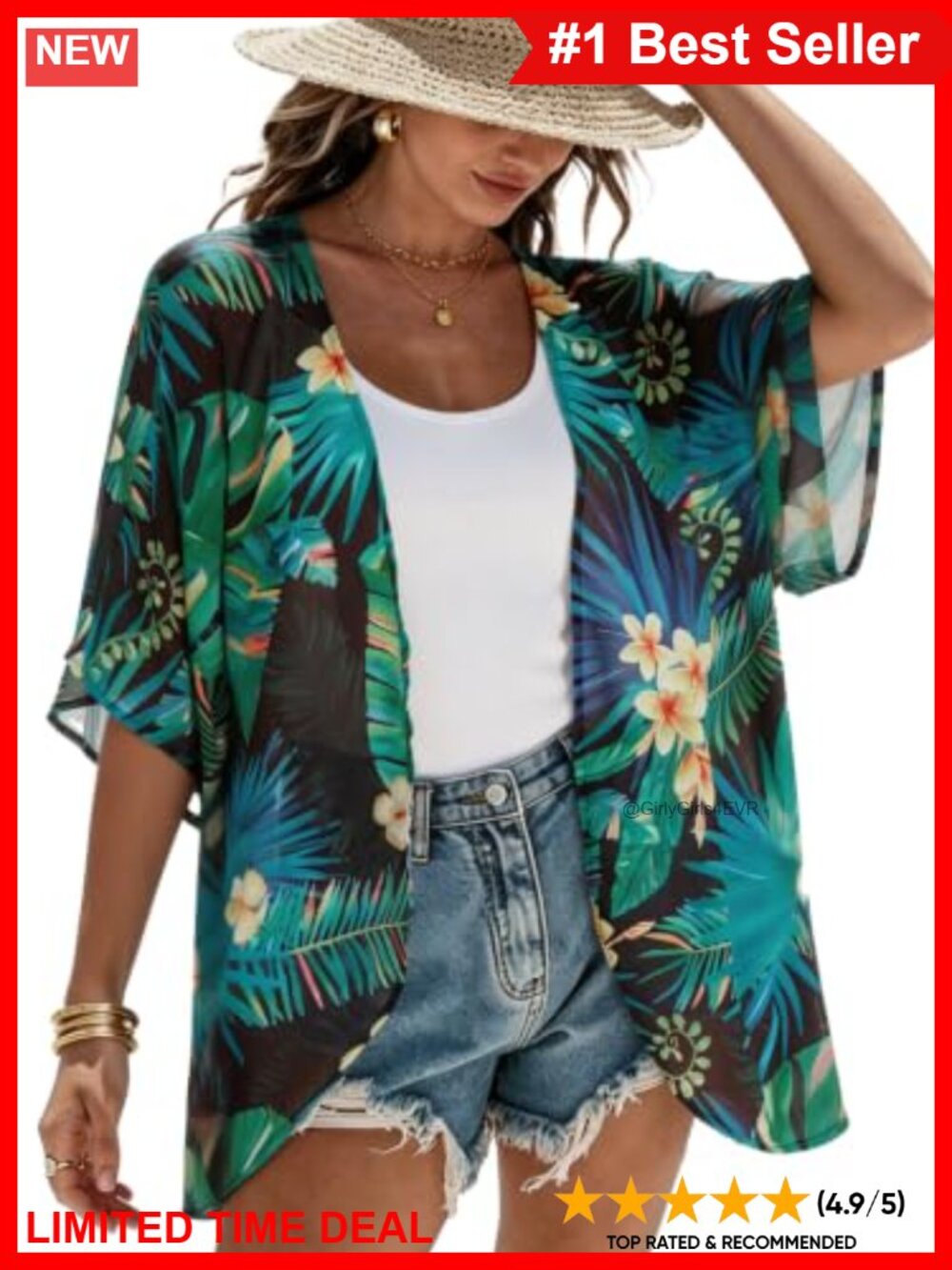 Chiffon Floral Kimono Cardigan Open Front Sheer Beach Cover Up Summer Top
